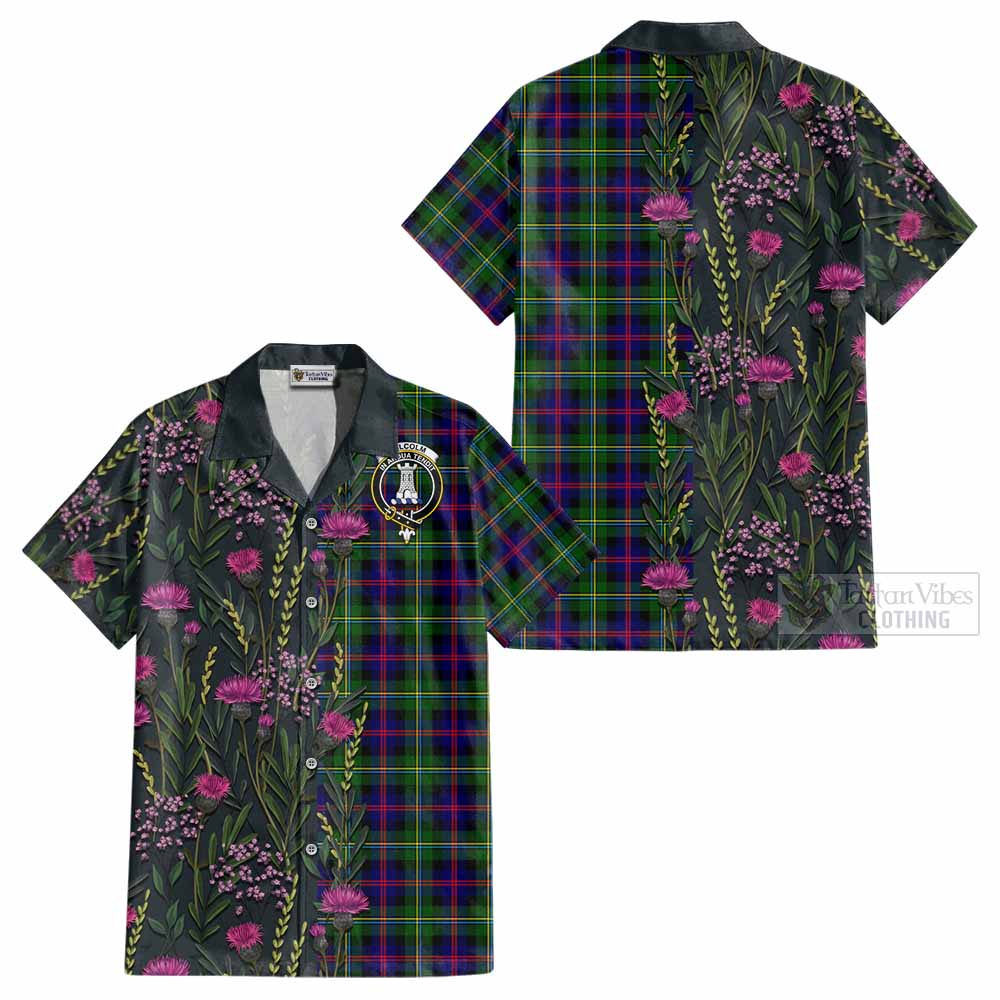 Malcolm Family Crest Tartan Cotton Hawaiian Shirt Scottish Thistle Flower Pattern Half Style - Tartan Vibes Clothing