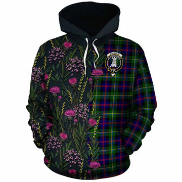 Malcolm Family Crest Tartan Cotton Hoodie Scottish Thistle Flower Pattern Half Style