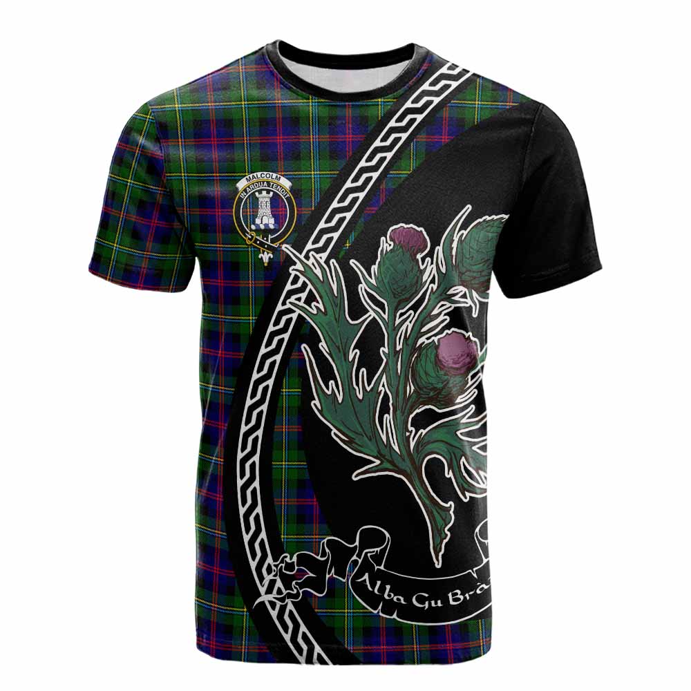 Malcolm Family Crest Tartan Cotton T-shirt Alba Thistle Inspired - Tartan Vibes Clothing