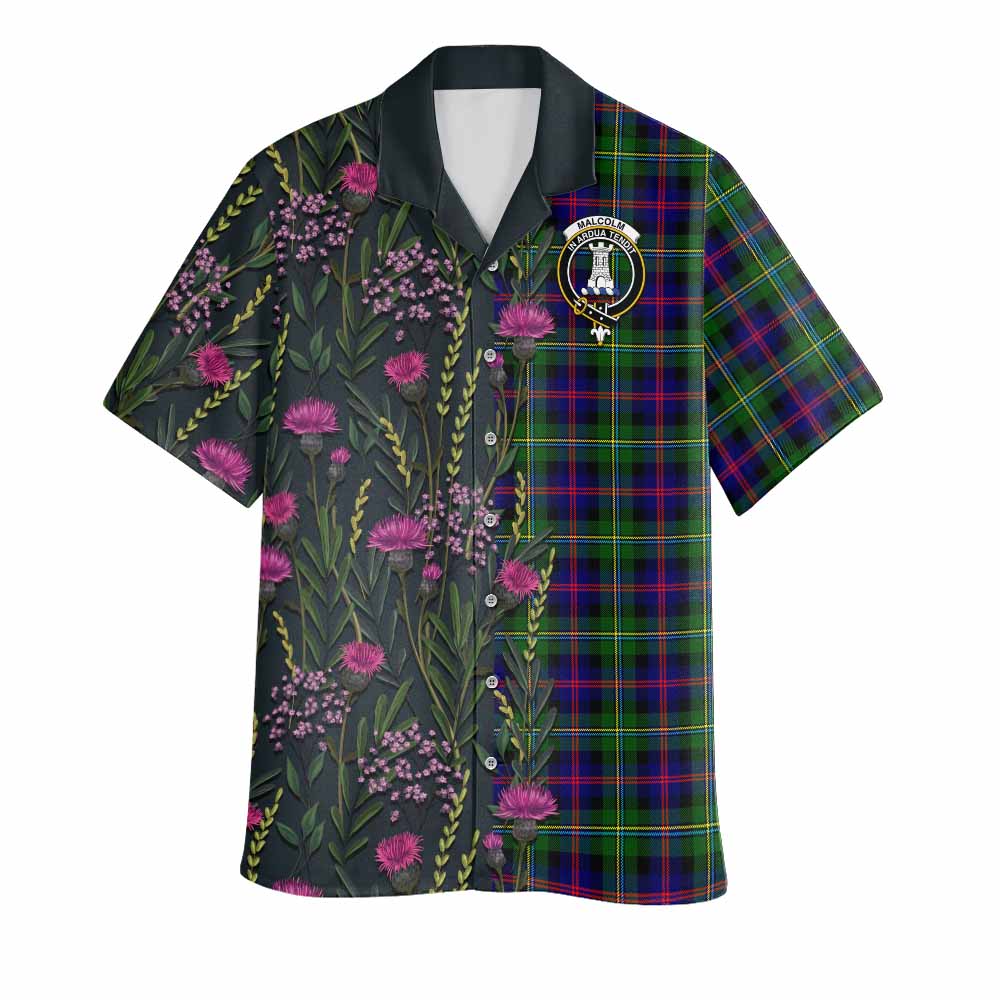 Malcolm Family Crest Tartan Hawaiian Shirt Scottish Thistle Flower Pattern Half Style - Tartan Vibes Clothing
