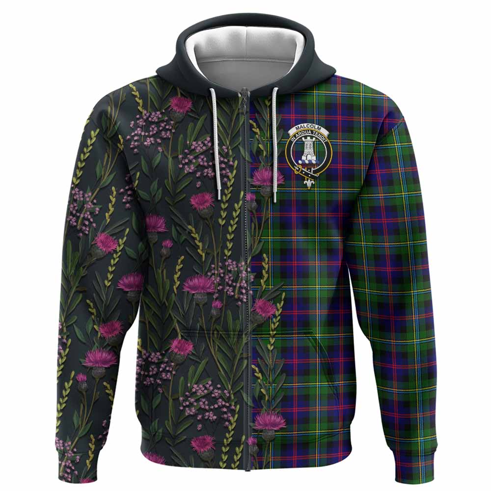 Malcolm Family Crest Tartan Hoodie Scottish Thistle Flower Pattern Half Style - Tartan Vibes Clothing