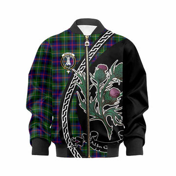 Malcolm Family Crest Tartan Kid Bomber Jacket Alba Thistle Inspired - Tartan Vibes Clothing