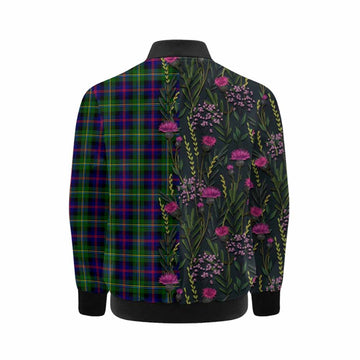Malcolm Family Crest Tartan Kid Bomber Jacket Scottish Thistle Flower Pattern Half Style - Tartan Vibes Clothing
