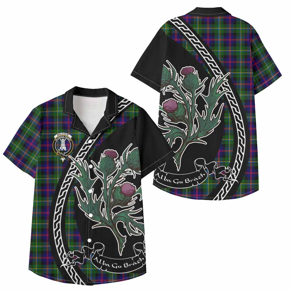 Malcolm Family Crest Tartan Kid Hawaiian Shirt Alba Thistle Inspired - Tartan Vibes Clothing