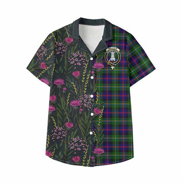 Malcolm Family Crest Tartan Kid Hawaiian Shirt Scottish Thistle Flower Pattern Half Style - Tartan Vibes Clothing