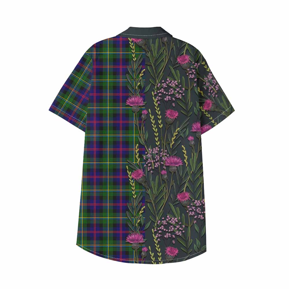 Malcolm Family Crest Tartan Kid Hawaiian Shirt Scottish Thistle Flower Pattern Half Style - Tartan Vibes Clothing