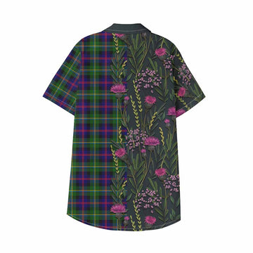 Malcolm Family Crest Tartan Kid Hawaiian Shirt Scottish Thistle Flower Pattern Half Style - Tartan Vibes Clothing