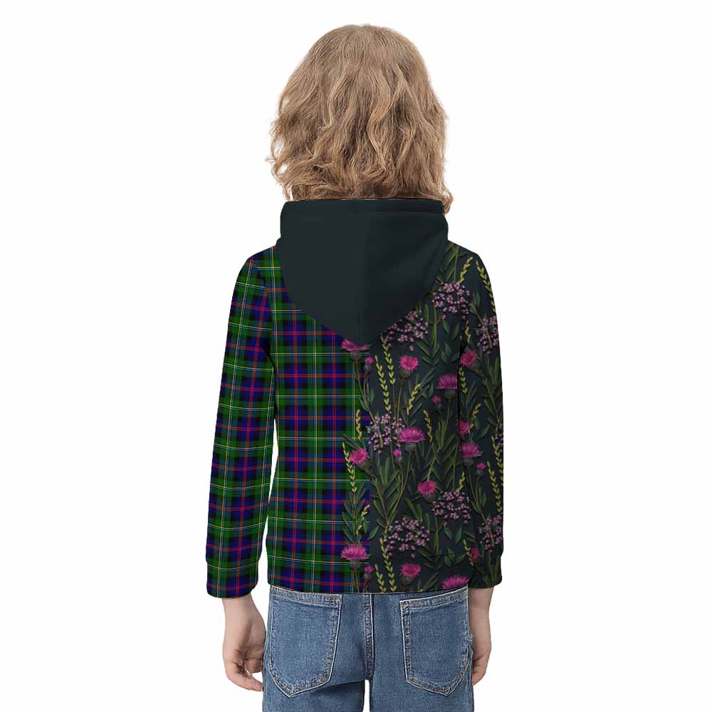 Malcolm Family Crest Tartan Kid Hoodie Scottish Thistle Flower Pattern Half Style - Tartan Vibes Clothing