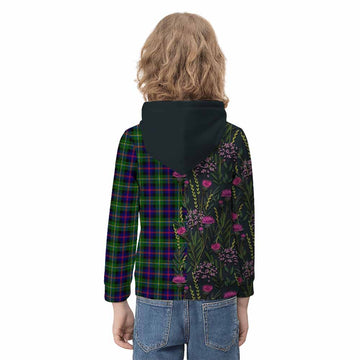 Malcolm Family Crest Tartan Kid Hoodie Scottish Thistle Flower Pattern Half Style - Tartan Vibes Clothing