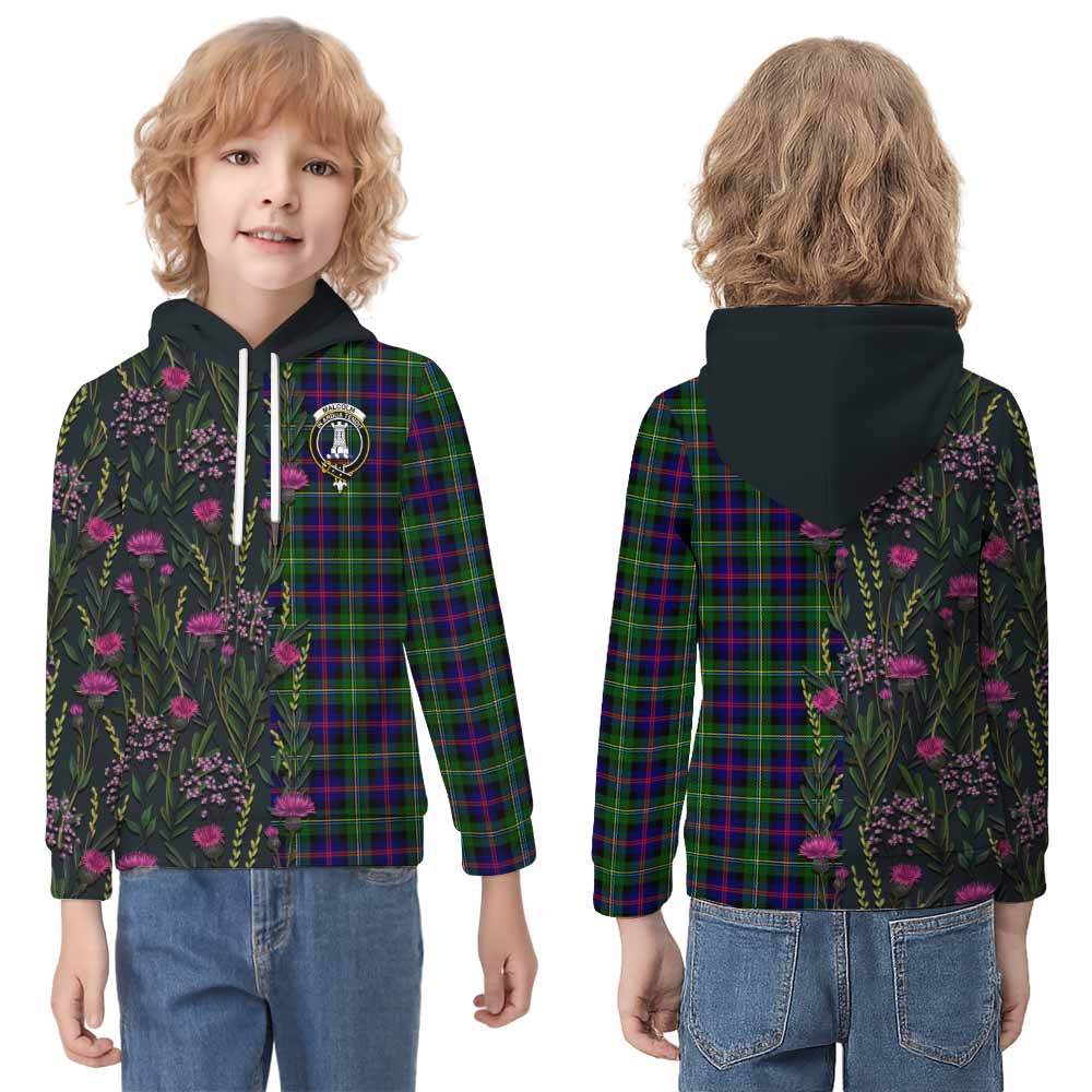 Malcolm Family Crest Tartan Kid Hoodie Scottish Thistle Flower Pattern Half Style - Tartan Vibes Clothing