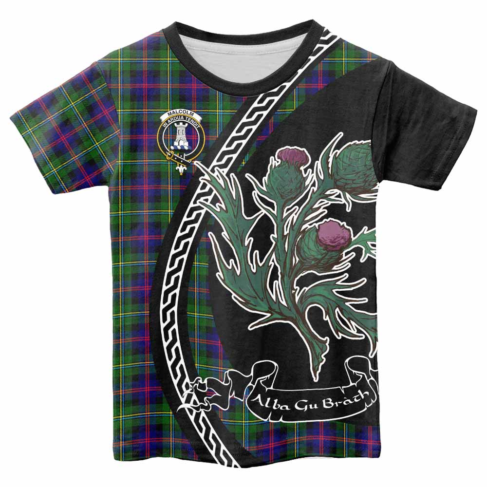 Malcolm Family Crest Tartan Kid T-shirt Alba Thistle Inspired - Tartan Vibes Clothing