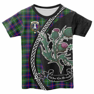Malcolm Family Crest Tartan Kid T-shirt Alba Thistle Inspired
