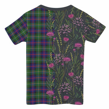 Malcolm Family Crest Tartan Kid T-shirt Scottish Thistle Flower Pattern Half Style