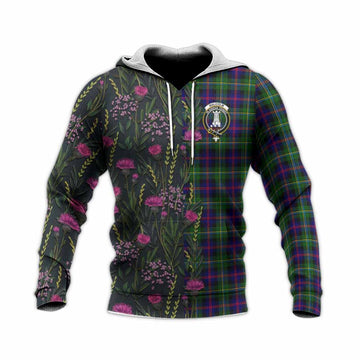 Malcolm Family Crest Tartan Knitted Hoodie Scottish Thistle Flower Pattern Half Style - Tartan Vibes Clothing