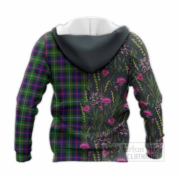 Malcolm Family Crest Tartan Knitted Hoodie Scottish Thistle Flower Pattern Half Style - Tartan Vibes Clothing