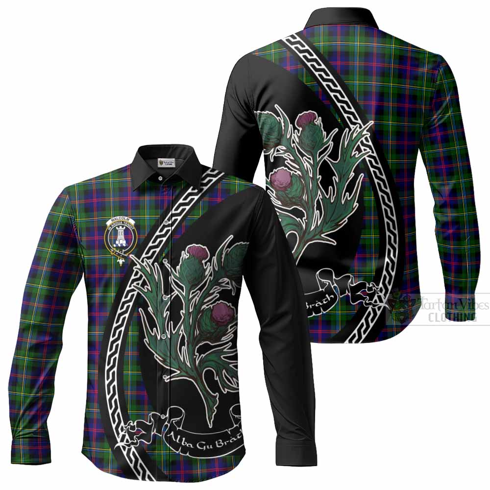 Malcolm Family Crest Tartan Long Sleeve Button Shirts Alba Thistle Inspired - Tartan Vibes Clothing