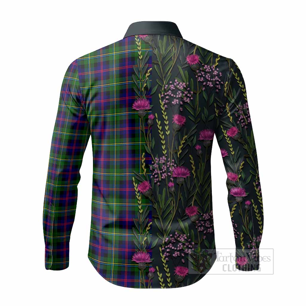 Malcolm Family Crest Tartan Long Sleeve Button Shirts Scottish Thistle Flower Pattern Half Style - Tartan Vibes Clothing