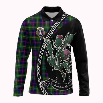 Malcolm Family Crest Tartan Long Sleeve Polo Shirt Alba Thistle Inspired