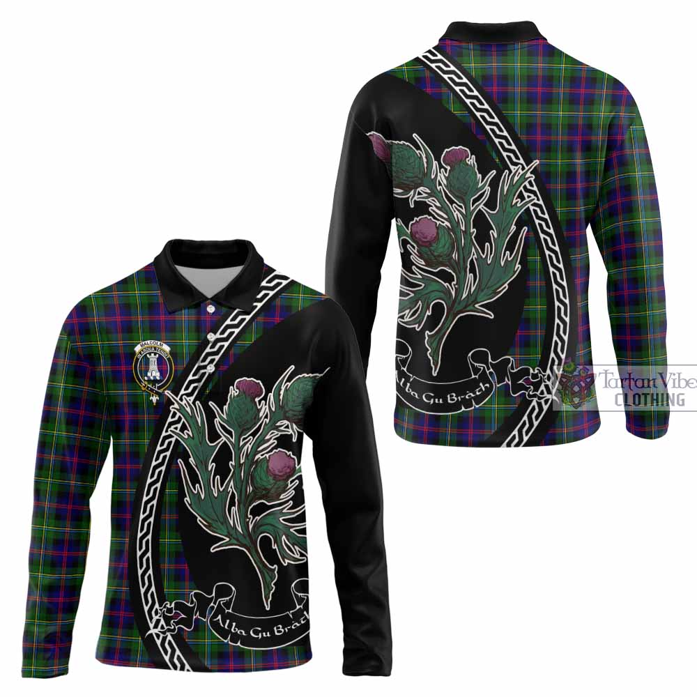 Malcolm Family Crest Tartan Long Sleeve Polo Shirt Alba Thistle Inspired - Tartan Vibes Clothing