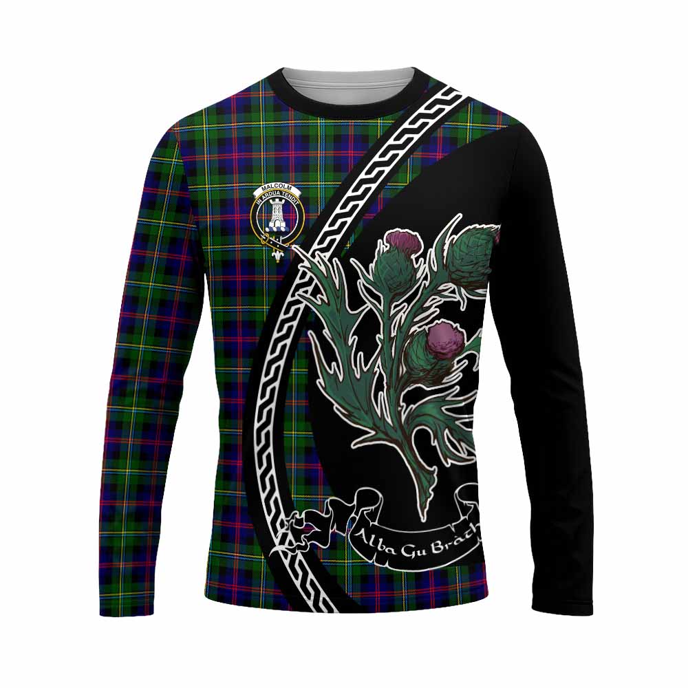 Malcolm Family Crest Tartan Long Sleeve T-Shirt Alba Thistle Inspired - Tartan Vibes Clothing