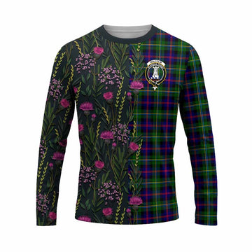 Malcolm Family Crest Tartan Long Sleeve T-Shirt Scottish Thistle Flower Pattern Half Style - Tartan Vibes Clothing