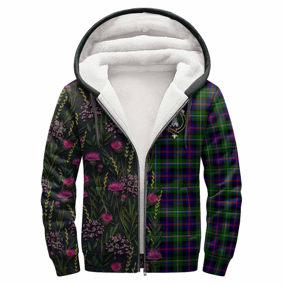 Malcolm Family Crest Tartan Sherpa Hoodie Scottish Thistle Flower Pattern Half Style - Tartan Vibes Clothing