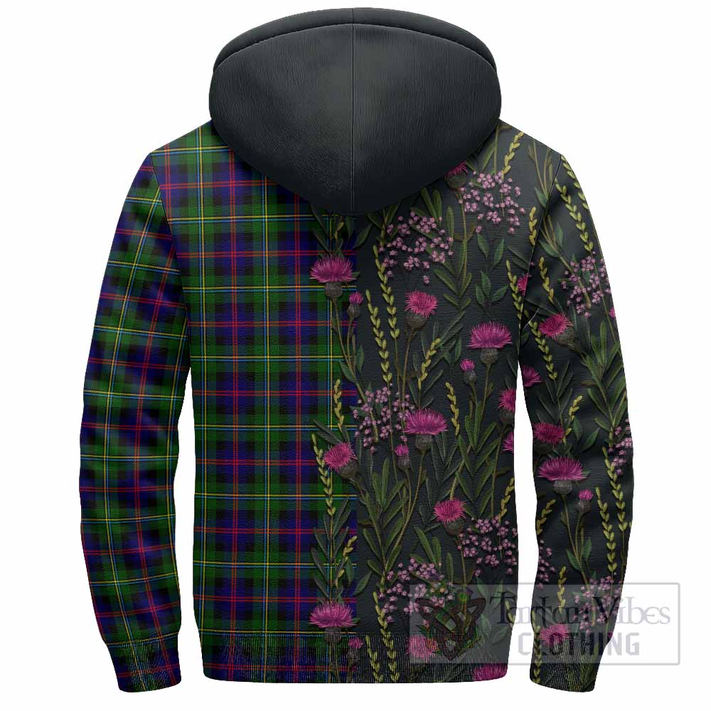 Malcolm Family Crest Tartan Sherpa Hoodie Scottish Thistle Flower Pattern Half Style - Tartan Vibes Clothing