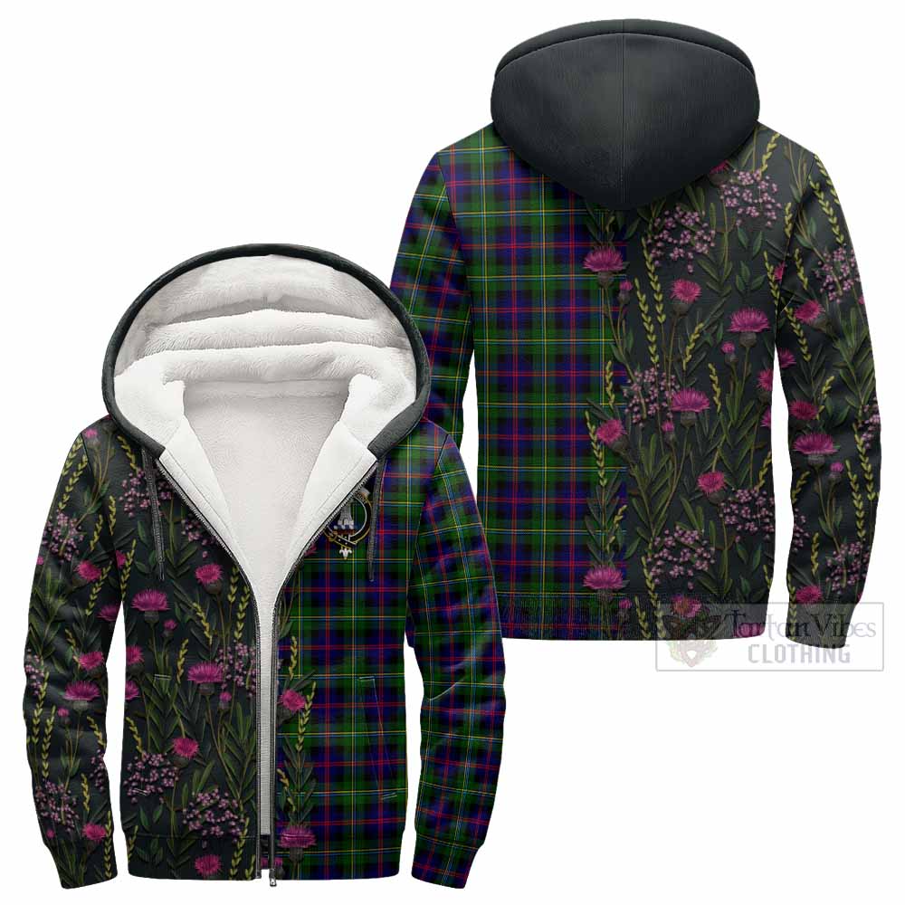 Malcolm Family Crest Tartan Sherpa Hoodie Scottish Thistle Flower Pattern Half Style - Tartan Vibes Clothing