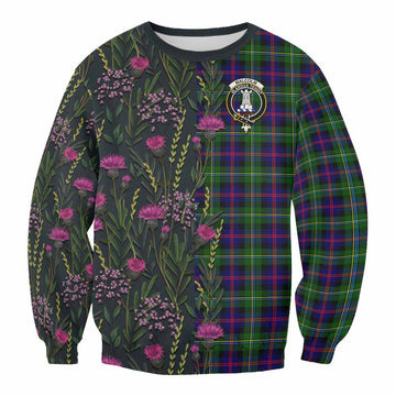Malcolm Family Crest Tartan Sweatshirt Scottish Thistle Flower Pattern Half Style