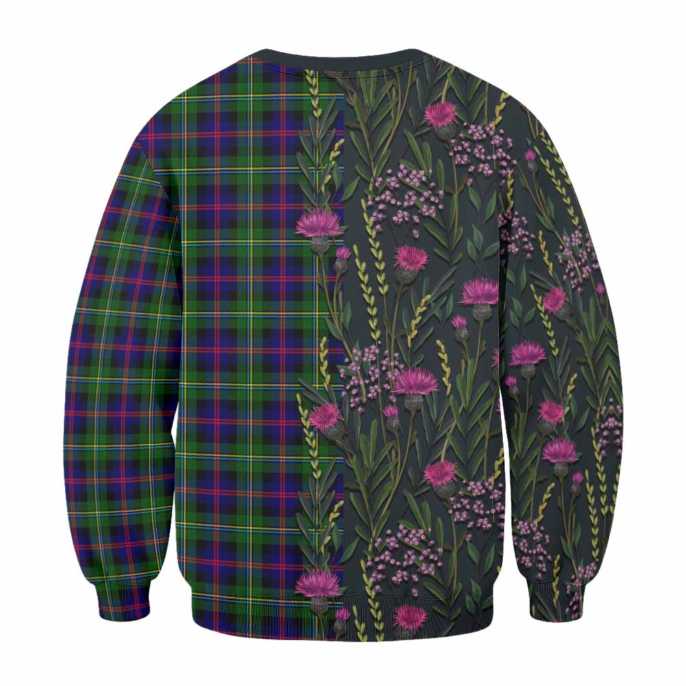 Malcolm Family Crest Tartan Sweatshirt Scottish Thistle Flower Pattern Half Style - Tartan Vibes Clothing