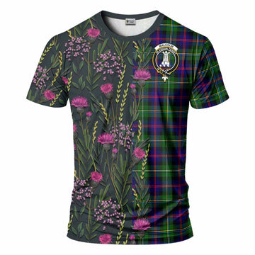 Malcolm Family Crest Tartan T-Shirt Scottish Thistle Flower Pattern Half Style - Tartan Vibes Clothing