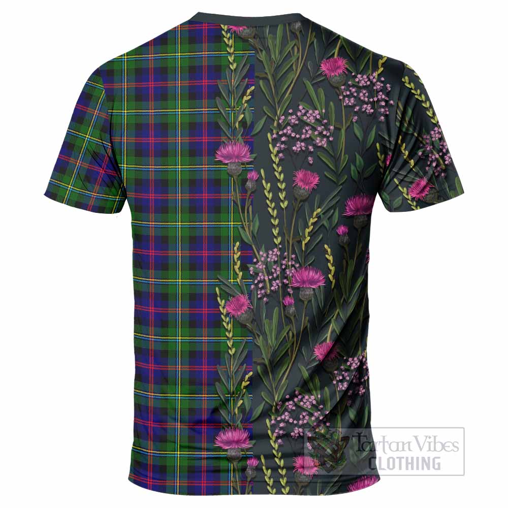 Malcolm Family Crest Tartan T-Shirt Scottish Thistle Flower Pattern Half Style - Tartan Vibes Clothing