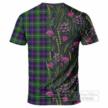 Malcolm Family Crest Tartan T-Shirt Scottish Thistle Flower Pattern Half Style - Tartan Vibes Clothing