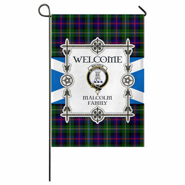Malcolm Family Crest Tartan Welcome Garden Flag Saltire Harmony Style