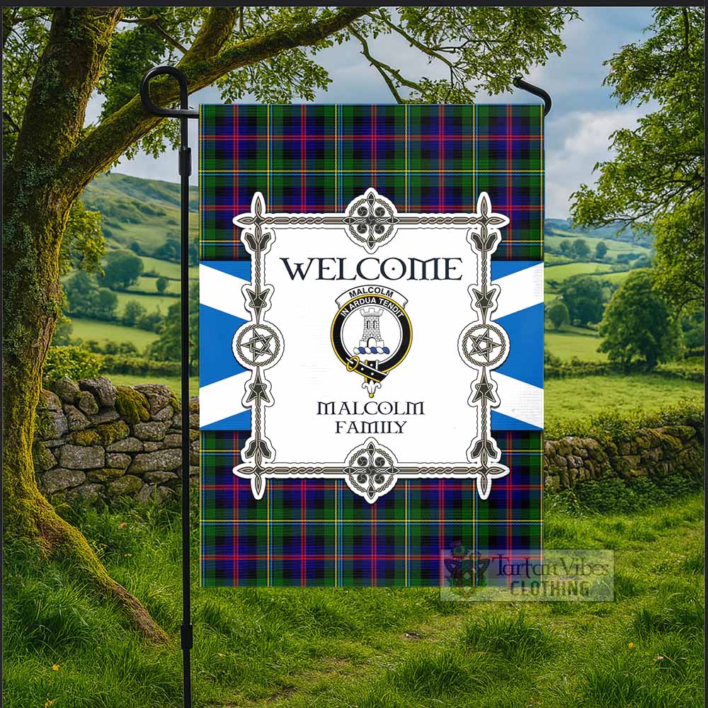 Malcolm Family Crest Tartan Welcome Garden Flag Saltire Harmony Style - Tartan Vibes Clothing