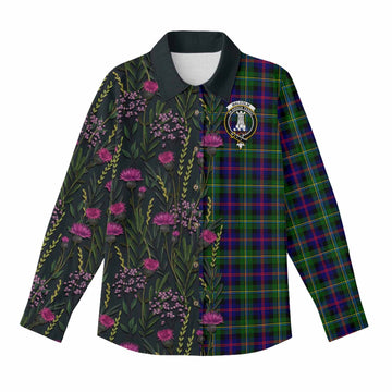 Malcolm Family Crest Tartan Women Casual Shirt Scottish Thistle Flower Pattern Half Style - Tartan Vibes Clothing