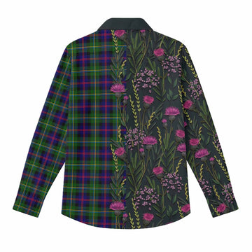 Malcolm Family Crest Tartan Women Casual Shirt Scottish Thistle Flower Pattern Half Style - Tartan Vibes Clothing