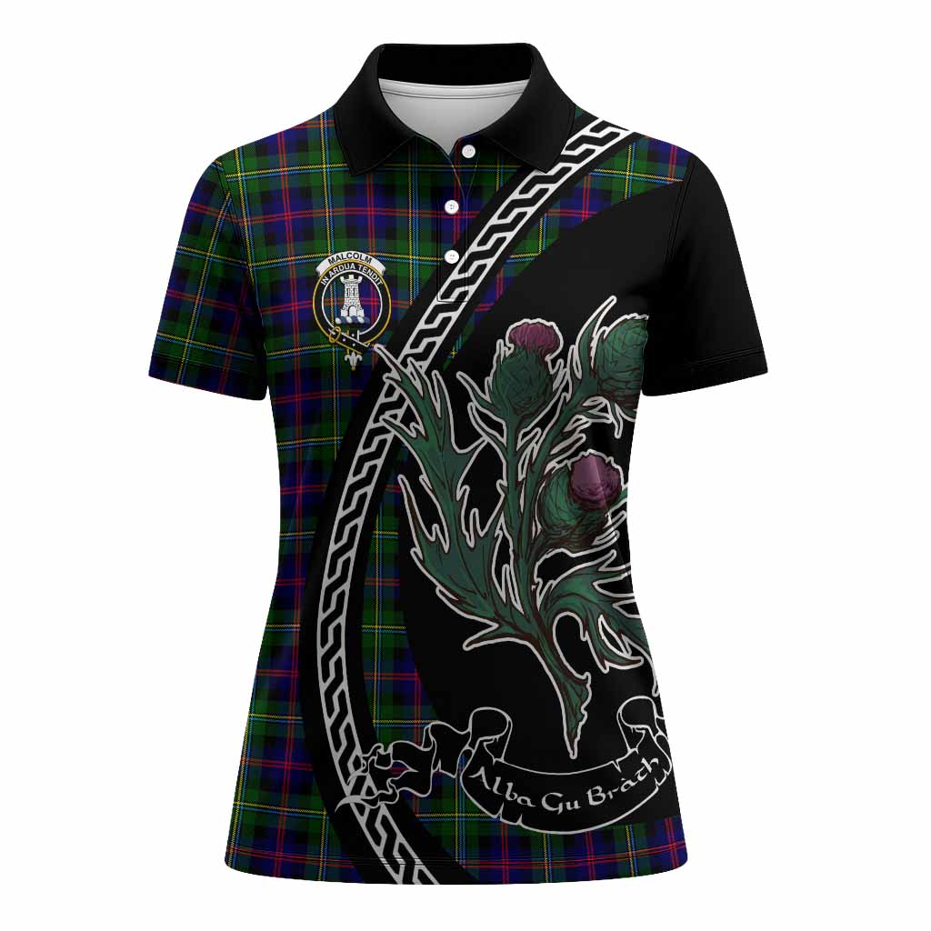 Malcolm Family Crest Tartan Women Polo Shirt Alba Thistle Inspired - Tartan Vibes Clothing