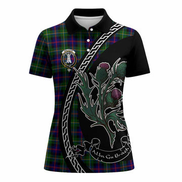 Malcolm Family Crest Tartan Women Polo Shirt Alba Thistle Inspired