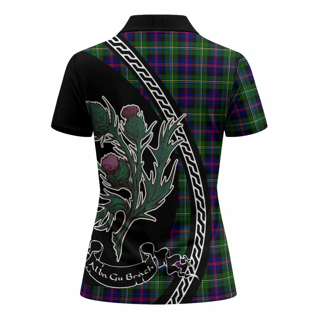 Malcolm Family Crest Tartan Women Polo Shirt Alba Thistle Inspired - Tartan Vibes Clothing