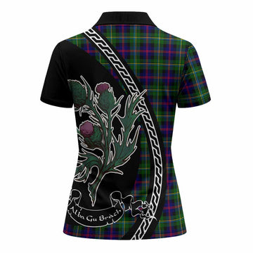 Malcolm Family Crest Tartan Women Polo Shirt Alba Thistle Inspired