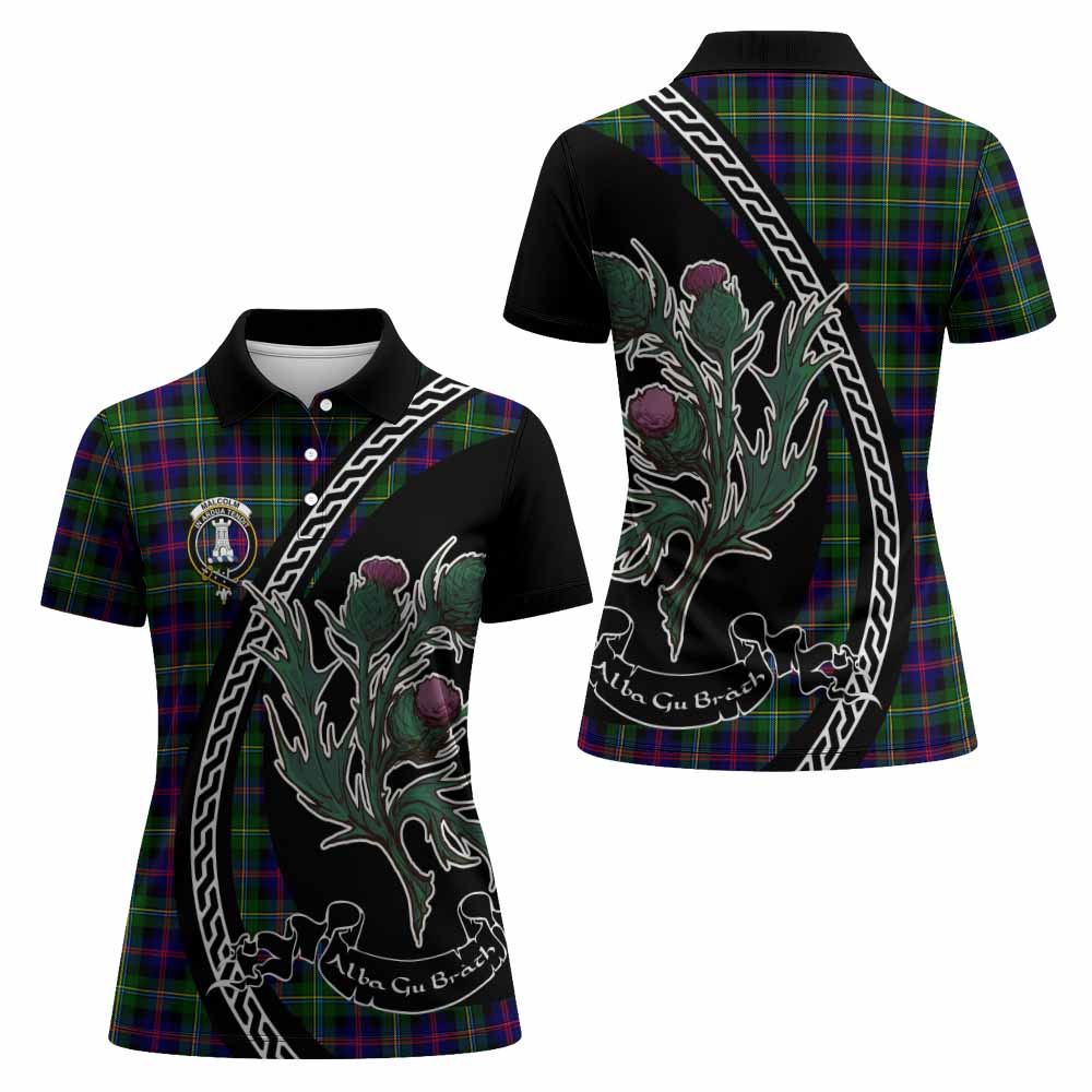 Malcolm Family Crest Tartan Women Polo Shirt Alba Thistle Inspired - Tartan Vibes Clothing