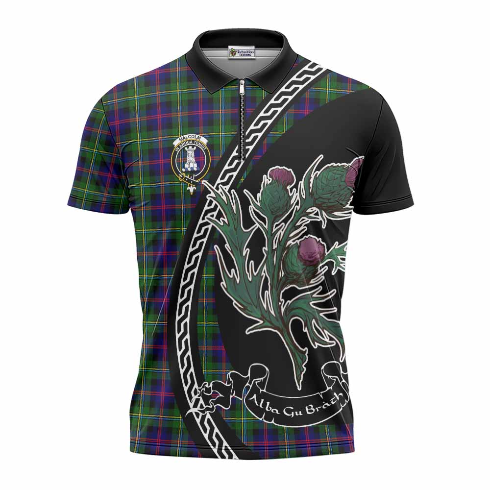 Malcolm Family Crest Tartan Zipper Polo Shirt Alba Thistle Inspired - Tartan Vibes Clothing