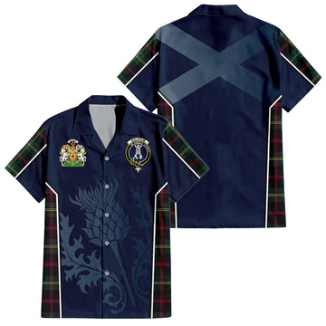 Malcolm Modern Tartan Short Sleeve Button Up Shirt with Family Crest and Scottish Thistle Vibes Sport Style