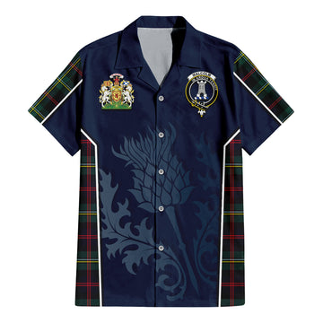 Malcolm Modern Tartan Short Sleeve Button Up Shirt with Family Crest and Scottish Thistle Vibes Sport Style