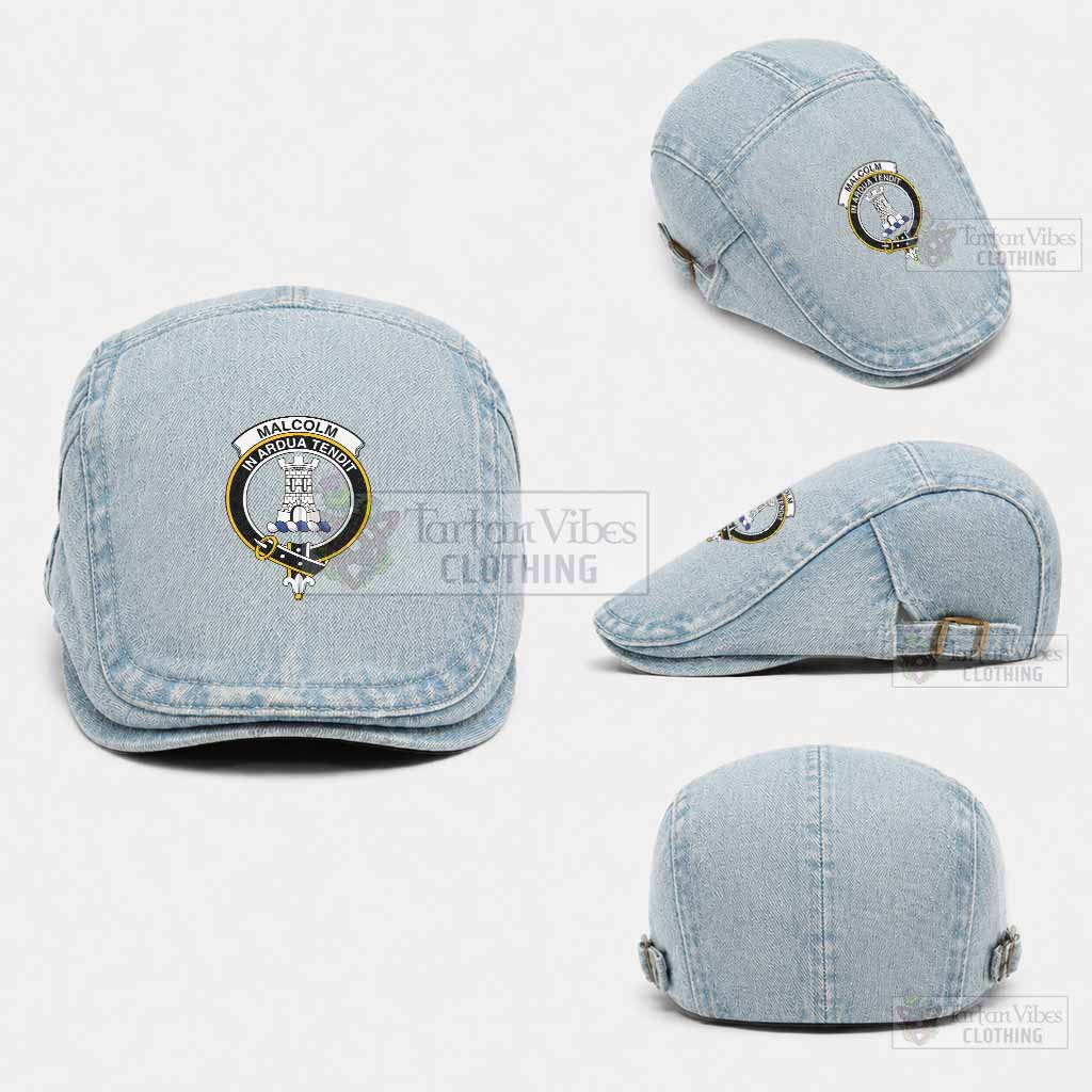 Malcolm Scottish Clan Crest Washed Flat Cap - Unisex Jeff Cap One Size (Adjustable) Light Blue - Tartan Vibes Clothing