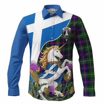 Malcolm Scottish Tartan Crest Unicorn Heritage Long Sleeve Button Shirts Men's Shirt S - Tartan Vibes Clothing
