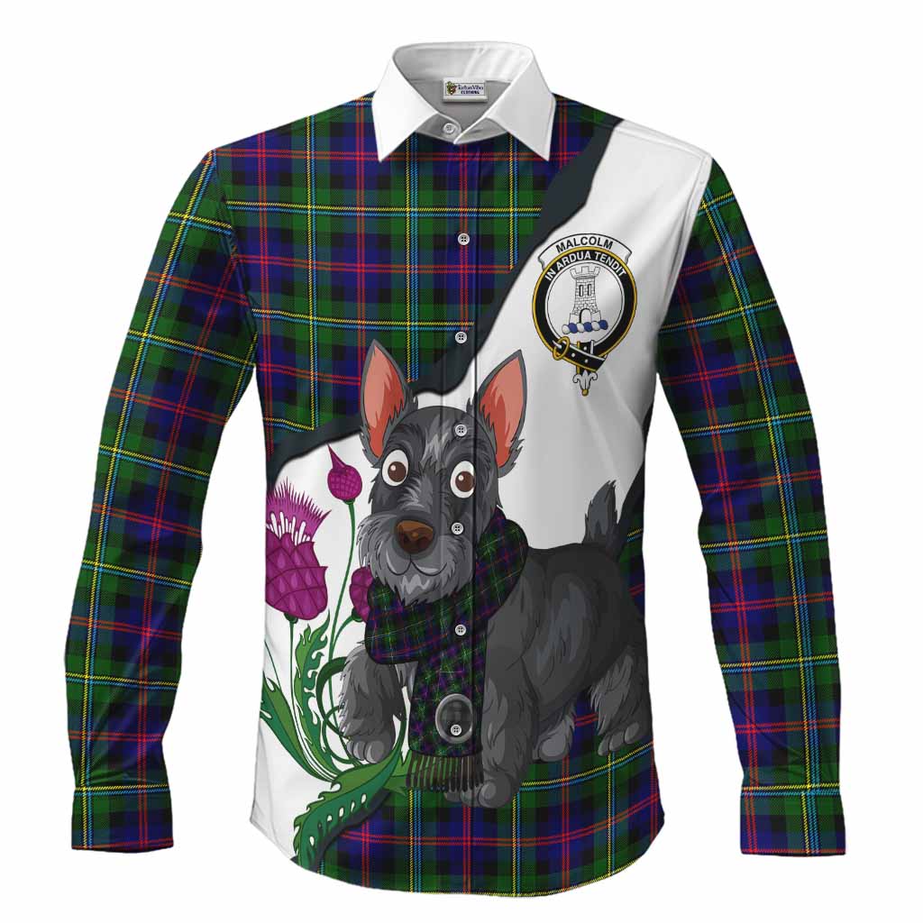 Malcolm Scottish Terrier Tartan Crest Long Sleeve Button Shirts Thistle Heritage Art