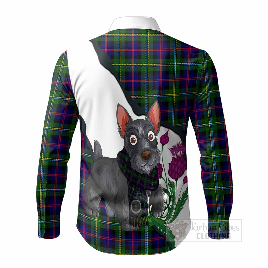 Malcolm Scottish Terrier Tartan Crest Long Sleeve Button Shirts Thistle Heritage Art