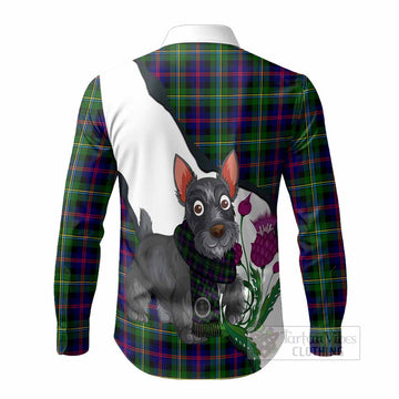 Malcolm Scottish Terrier Tartan Crest Long Sleeve Button Shirts Thistle Heritage Art